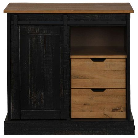 Buffet HALDEN porte coulissante noir 80x40x80 cm bois massif