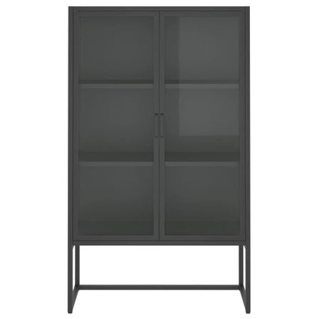 Buffet haut Anthracite 80x35x135 cm Acier et verre trempé