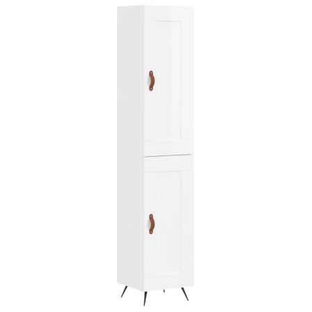 Buffet haut Blanc brillant 34,5x34x180 cm Bois d'ingénierie