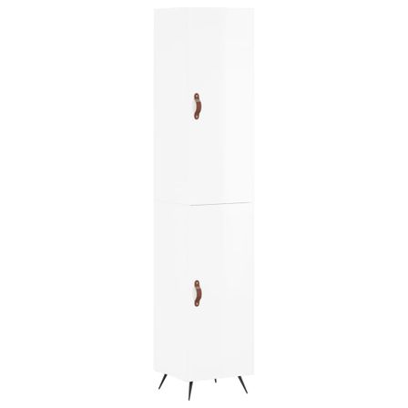 Buffet haut Blanc brillant 34,5x34x180 cm Bois d'ingénierie
