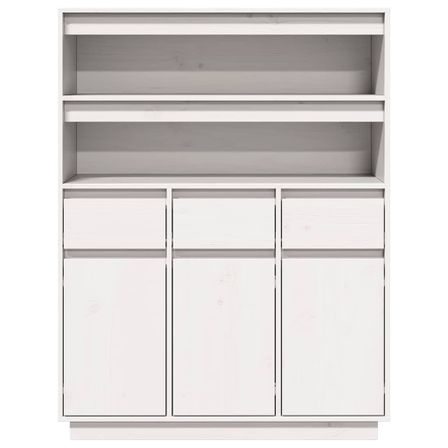 Buffet haut en bois de pin massif blanc - Polyvalent et sobre