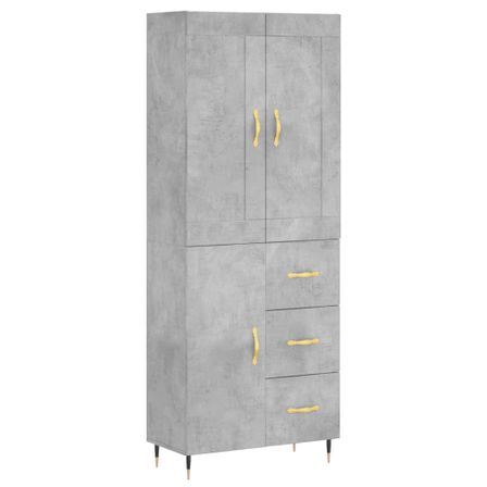 Buffet haut Gris béton 69,5x34x180 cm Bois d'ingénierie