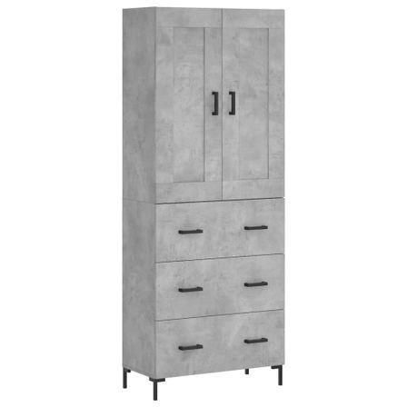 Buffet haut Gris béton 69,5x34x180 cm Bois d'ingénierie