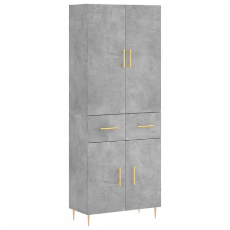 Buffet haut Gris béton 69,5x34x180 cm Bois d'ingénierie