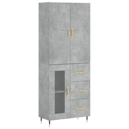 Buffet haut Gris béton 69,5x34x180 cm Bois d'ingénierie