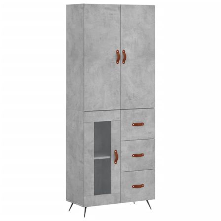 Buffet haut Gris béton 69,5x34x180 cm Bois d'ingénierie