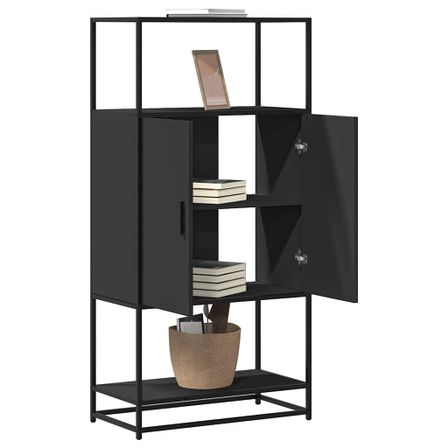 Buffet haut noir 68x35x139 cm bois d'ingénierie et métal