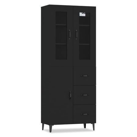 Buffet haut Noir 69,5x34x180 cm Bois d'ingénierie 6