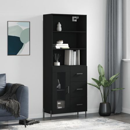 Buffet haut Noir 69,5x34x180 cm Bois d'ingénierie