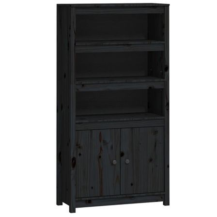Buffet haut Noir 80x35x154 cm Bois massif de pin