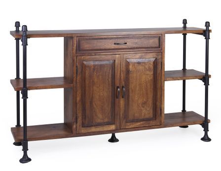 Buffet industriel KUBA – Bois de manguier massif & fer noir – 1 tiroir, 2 portes