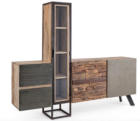 Buffet industriel MANCHESTER – 2 portes, 2 tiroirs, bois de manguier & acier noir