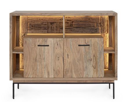 Buffet lumineux 2 portes MANGAL 115 cm – Bois massif d'acacia & acier
