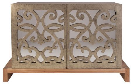 Buffet oriental 2 portes mindi massif clair et doré Igor