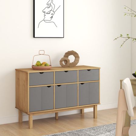 Buffet OTTA Marron et gris 114x43x73,5 cm Bois massif pin