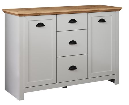 Buffet style maison de campagne en gris clair et chêne artisanal Herbo 110 cm