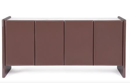 Buffet taupe OTILIA 4 portes – finition brillante & plateau en pierre marbré