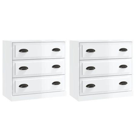 Buffets 2 pcs blanc brillant bois d'ingénierie