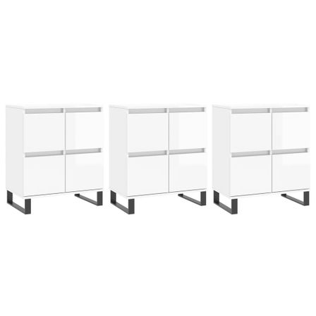 Buffets 3 pcs blanc brillant bois d'ingénierie