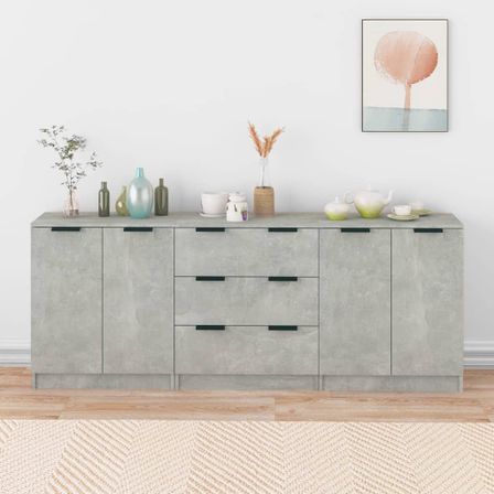Buffets 3 pcs Gris béton Bois d'ingénierie 2
