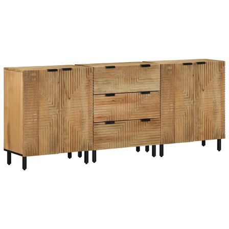 Buffets 3 pcs marron 60x33x75 cm bois massif de manguier