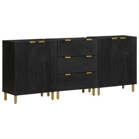 Buffets 3 pcs noir bois d'ingénierie