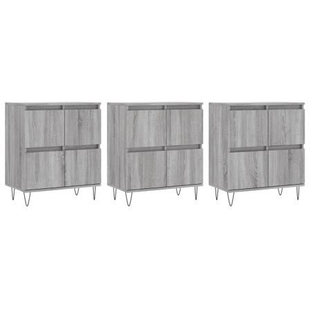 Buffets 3 pcs Sonoma gris Bois d'ingénierie