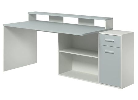 Bureau 1 porte 1 tiroir mélaminé blanc et gris Gamer