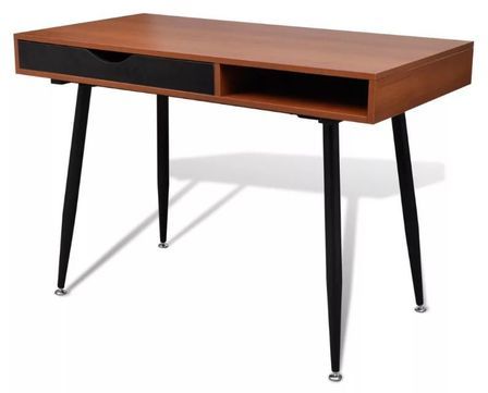 Bureau 1 tiroir 1 niche bois marron foncé et noir et métal noir Fenjy