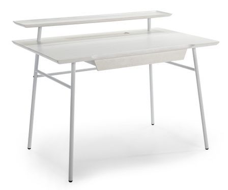 Bureau 1 tiroir bois massif et pieds métal blanc Kadja