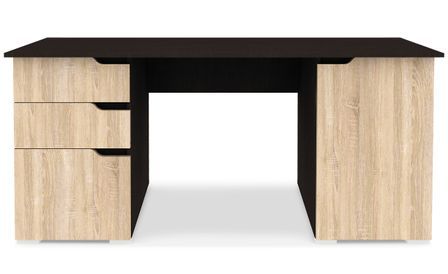 Bureau 2 tiroirs bois chêne clair et foncé Compact 160 cm
