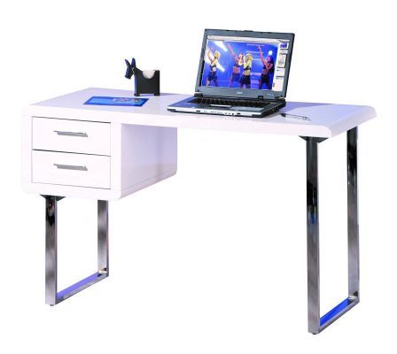 Bureau 2 tiroirs laqué blanc et pieds metal chromé Cleo