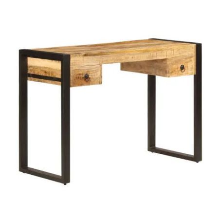 Bureau 2 tiroirs manguier massif clair et métal noir Stracco