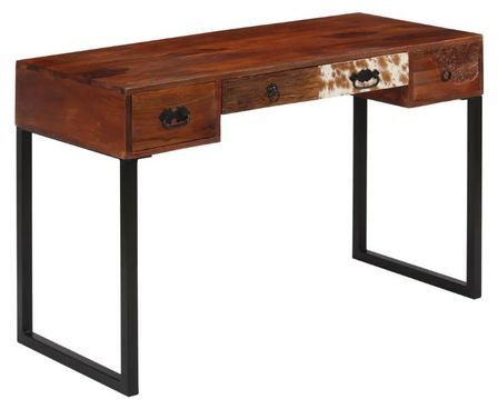 Bureau 4 tiroirs sesham massif laqué et cuir métal noir Elane