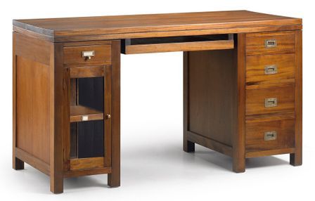 Bureau 5 tiroirs 1 porte en bois d'acajou massif FALKANE