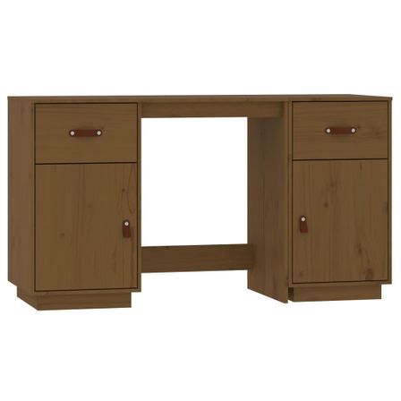 Bureau avec armoires Marron miel 135x50x75cm Bois massif de pin