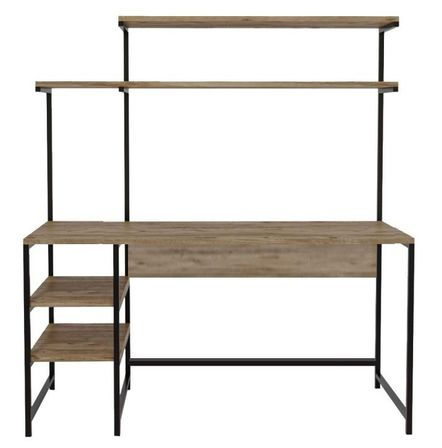 Bureau avec étagères bois clair et métal noir Bibola 140 cm - Alliance de style et Fonctionnalité