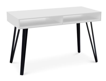 Bureau bois blanc mat et pieds métal noir Rivare