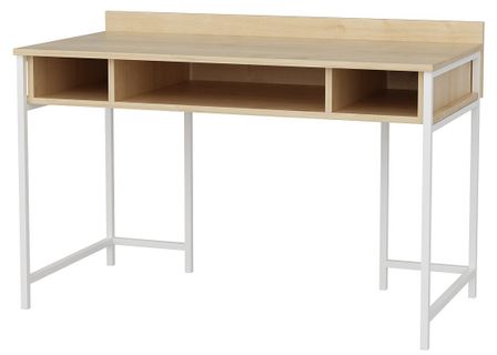 Bureau bois chêne clair avec des pieds en métal blanc Avela 120 cm