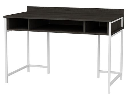 Bureau bois gris foncé avec des pieds en métal blanc Avela 120 cm