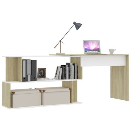 Bureau d'angle Blanc et chêne sonoma 200x50x76 cm