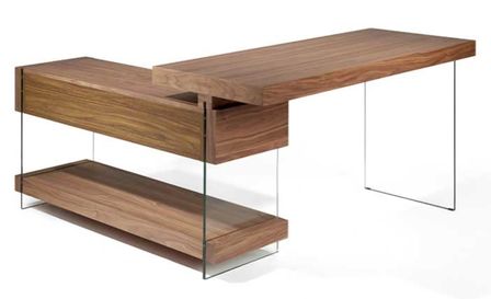 Bureau d'angle design bois noyer et verre trempé Kliver