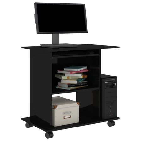 Bureau d'ordinateur Noir brillant 80x50x75 cm