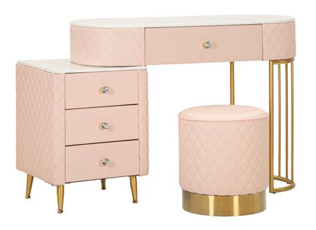Bureau de lit sharon rose avec tabouret 120x40x75 cm (taille du tabouret ø36x39)