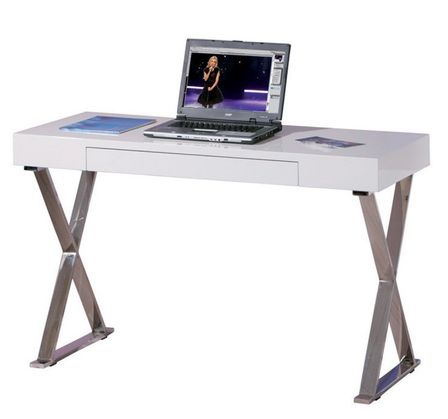 Bureau design laqué blanc et pieds métal chromé Graal 120 cm