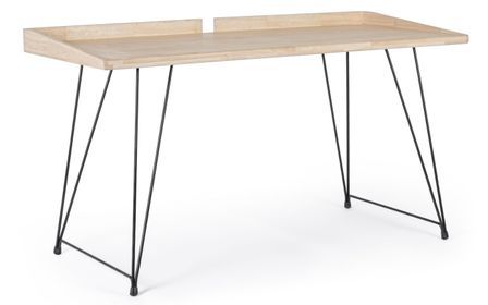 Bureau en bois de l'hévéa blanchi et pieds acier noir Dino 142 cm