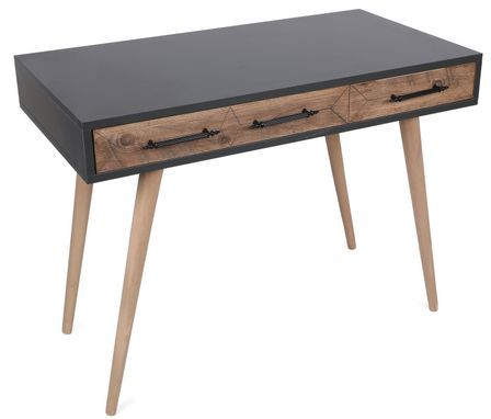 Bureau en bois noyer et anthracite 3 tiroirs Roma 105 cm