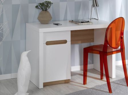 Bureau enfant avec caisson blanc et bois clair Milo