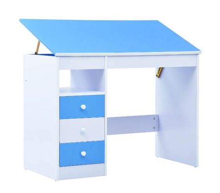 Bureau enfant inclinable 3 tiroirs bois bleu et blanc Sunny