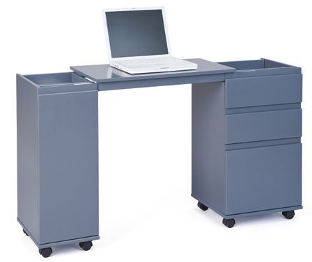 Bureau extensible 1 porte 3 tiroirs bois laqué gris Elias